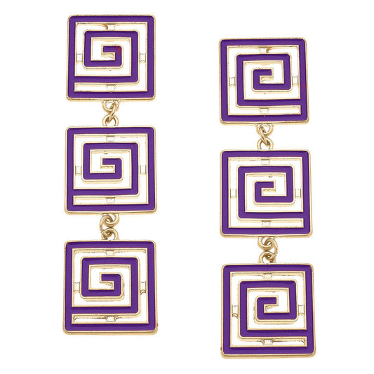 Gretchen Game Day Greek Keys Linked Enamel Earrings in Purple