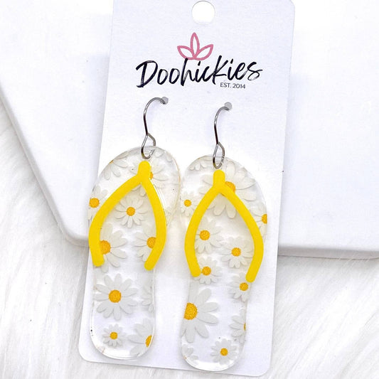 Yellow Daisy Flip Flop Acrylic Earrings