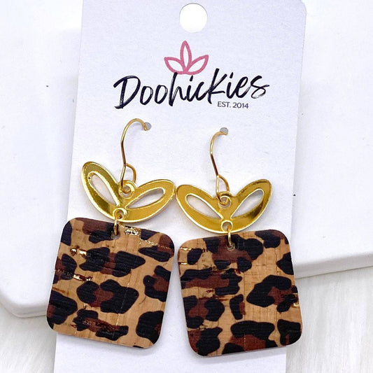 Gold Mirror Bow & Leopard Present Earrings