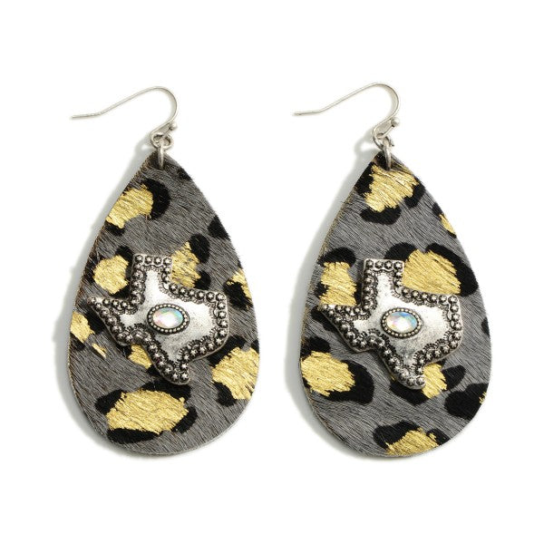 Leather Leopard Print Earrings Featuring State of Texas Accent