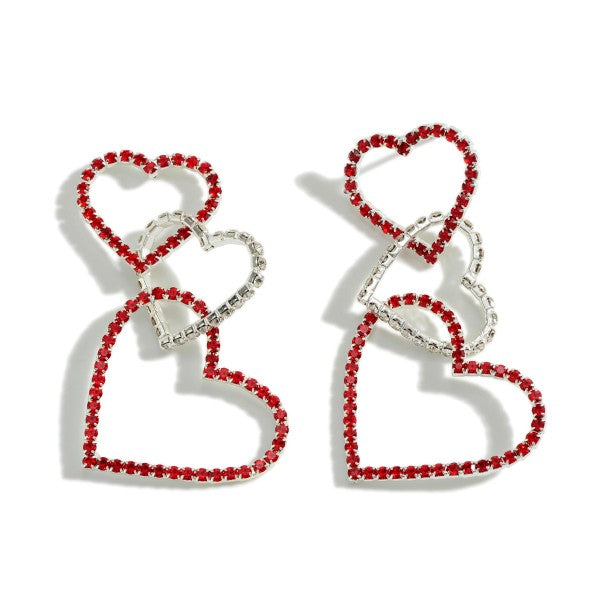 Statement Linked Rhinestone Heart Drop Earrings