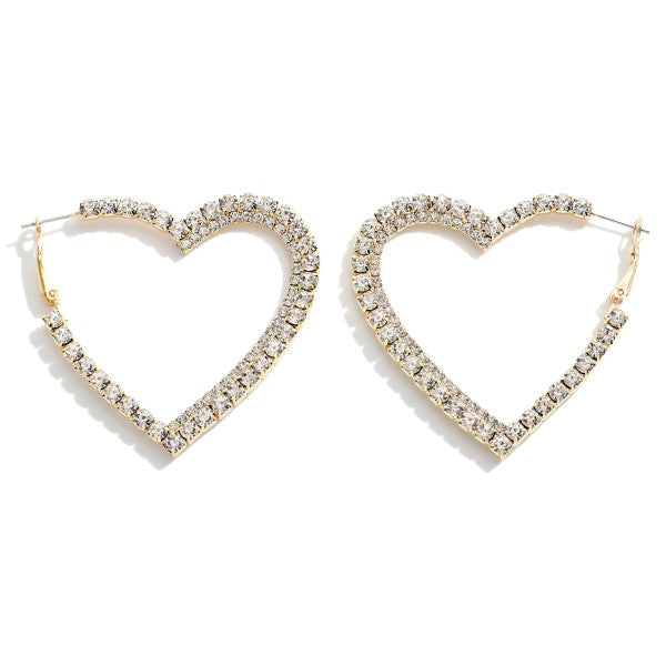 Rhinestone Lined Heart Hoop Earrings