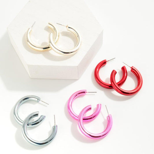 Solid Color Metal Hoop Earrings