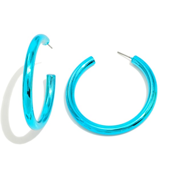 Metallic Finish Metal Drop Hoop Earrings