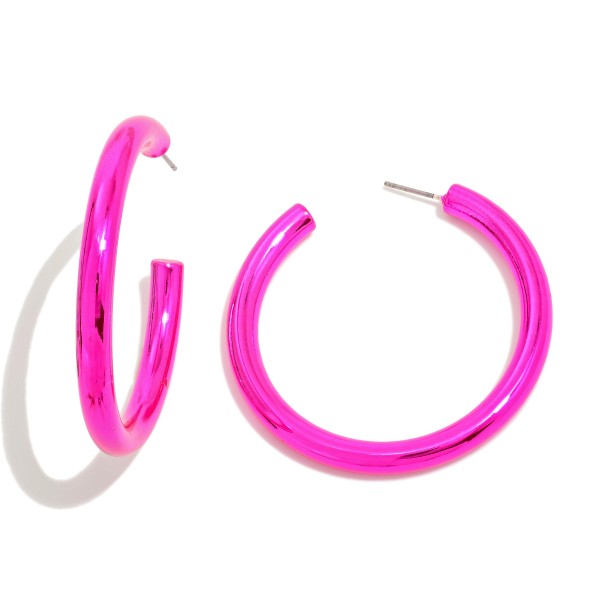 Metallic Finish Metal Drop Hoop Earrings