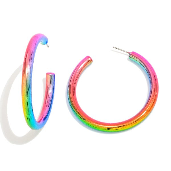 Metallic Finish Metal Drop Hoop Earrings