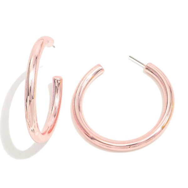 Metallic Finish Metal Drop Hoop Earrings