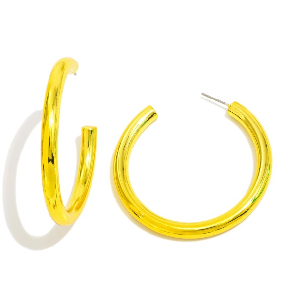 Metallic Finish Metal Drop Hoop Earrings