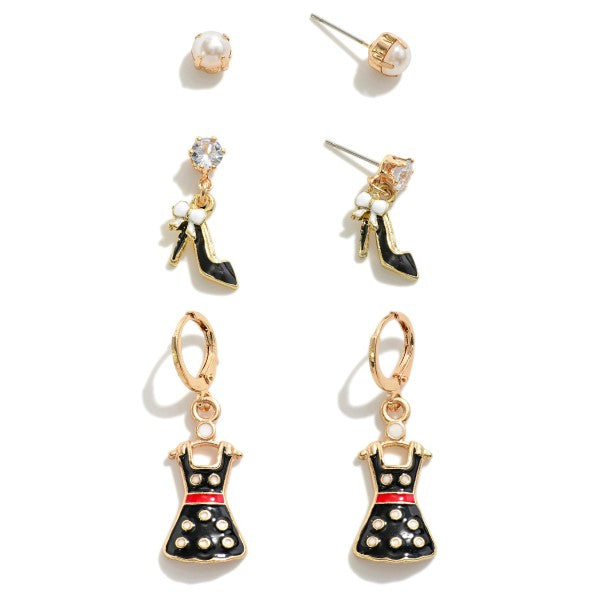 Enamel Shoe & Dress Drop Earrings