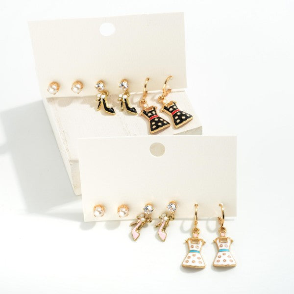 Enamel Shoe & Dress Drop Earrings