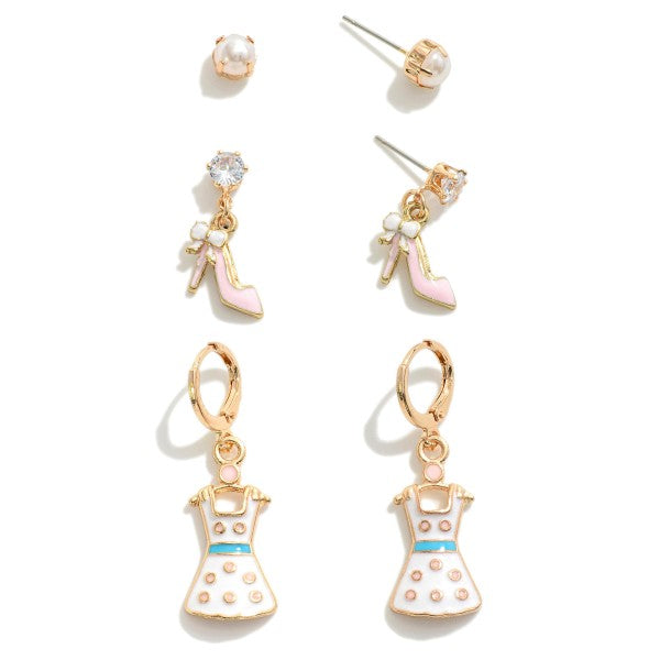 Enamel Shoe & Dress Drop Earrings