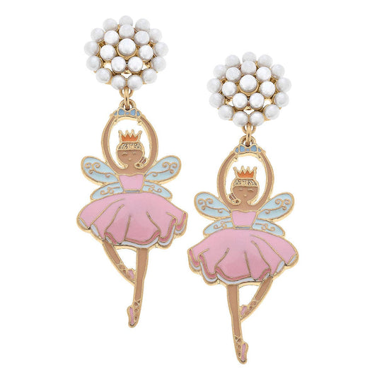 Pearl Cluster Sugar Plum Fairy Enamel Earrings