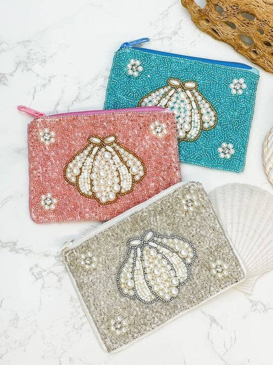 Pearl Shell Beaded Zip Pouches