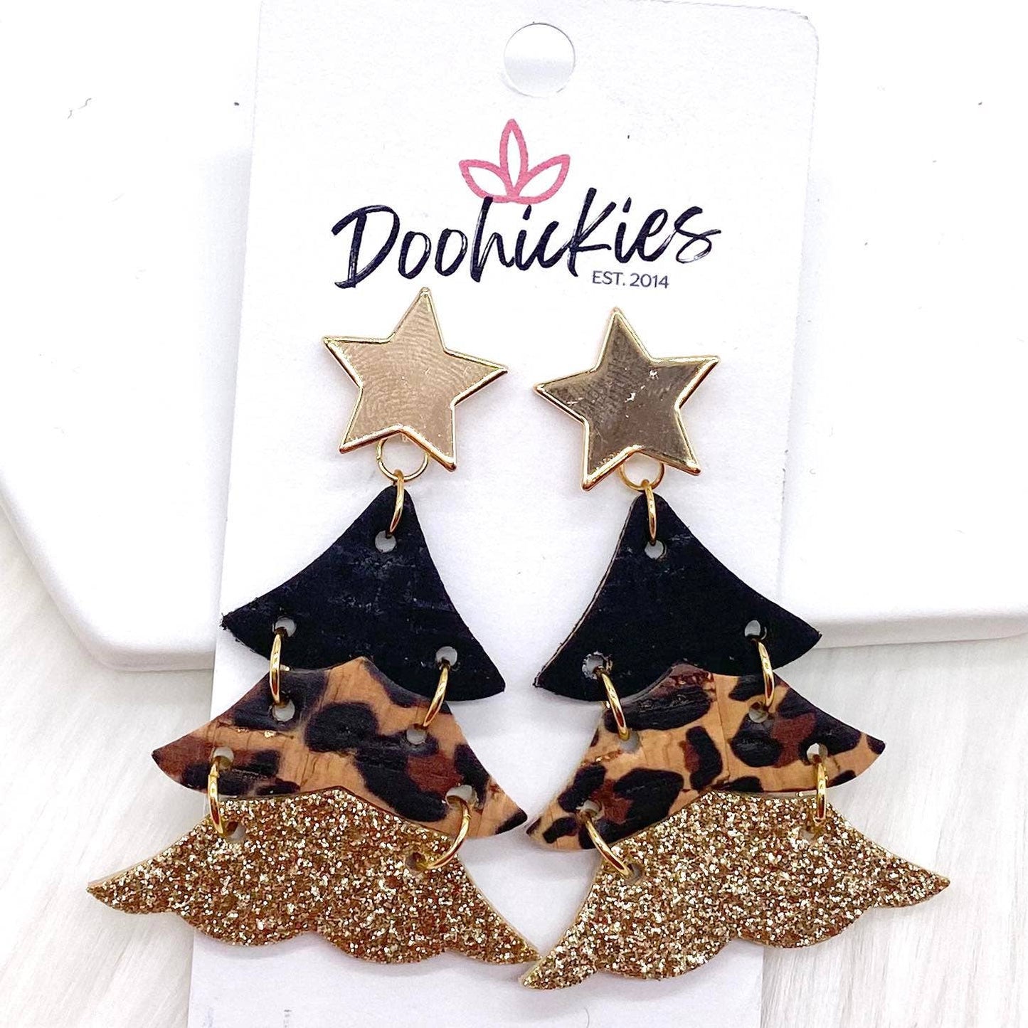 Metallic Leopard Christmas Tree Earrings