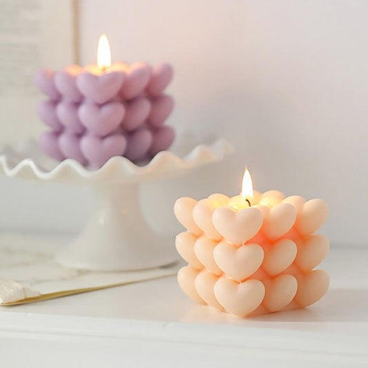 Bubble Hearts Cube Candle
