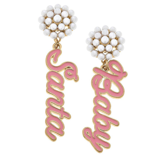 Pearl Cluster Santa Baby Enamel Earrings