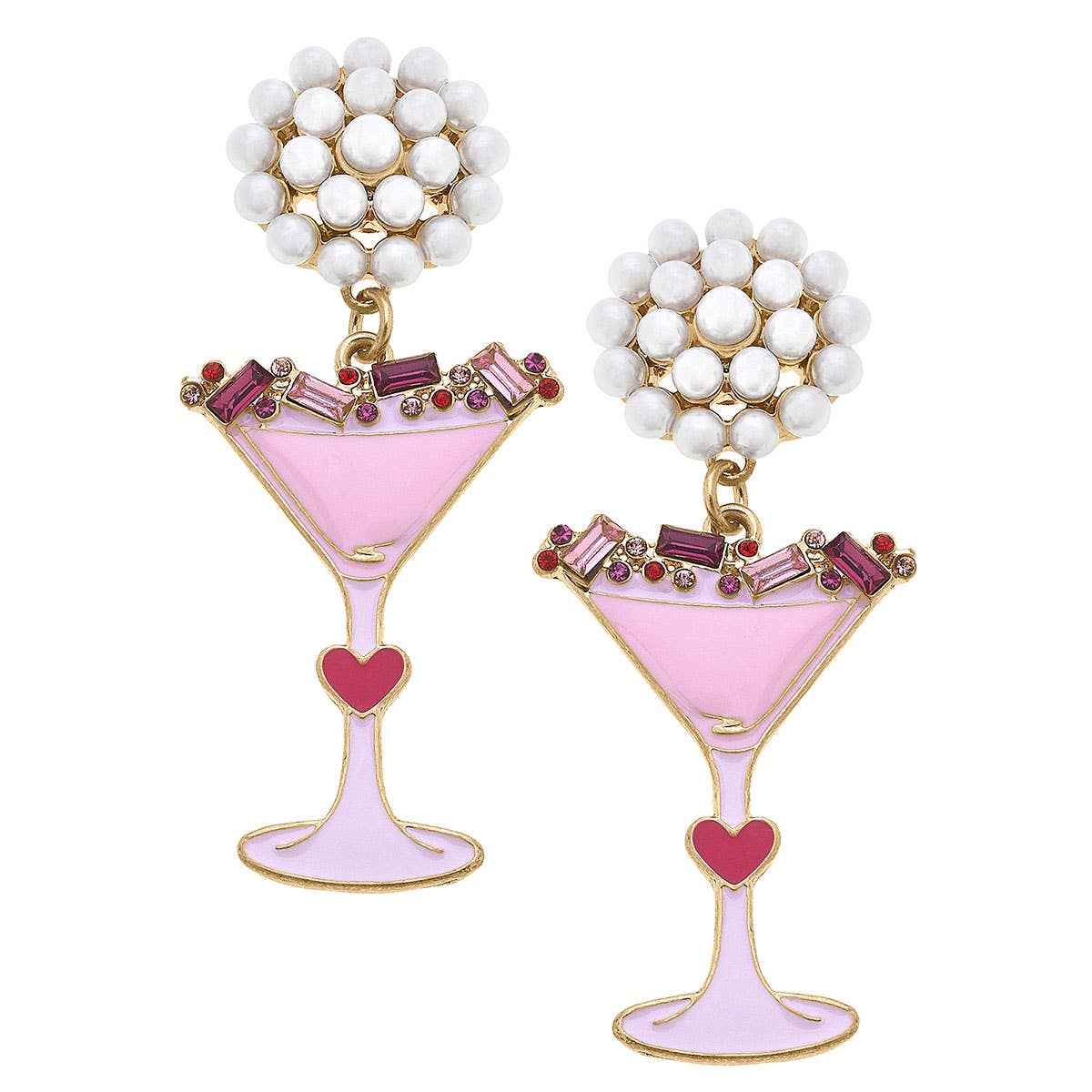 Pearl Cluster Jewel Martini Enamel Earrings