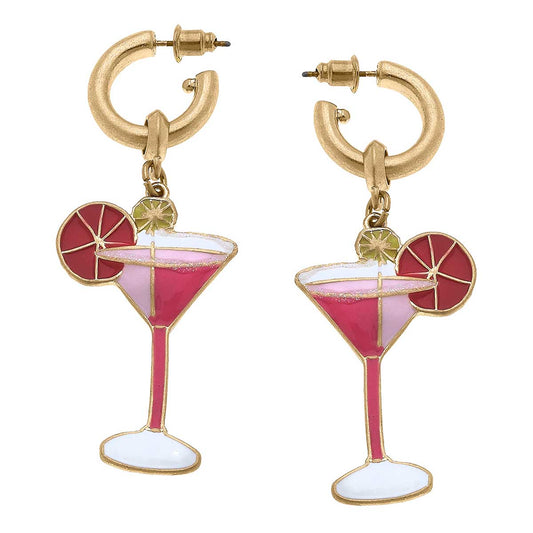 Cosmo Cocktail Enamel Drop Hoop Earrings