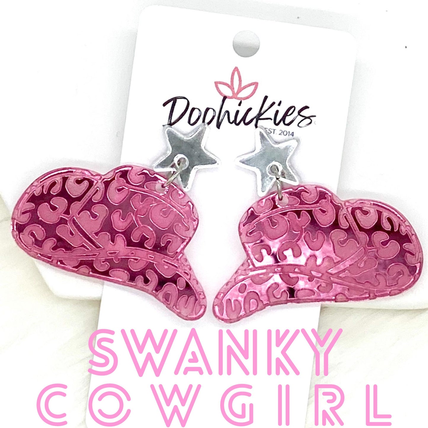 Swanky Cowgirl Hat Acrylic Dangle Earrings