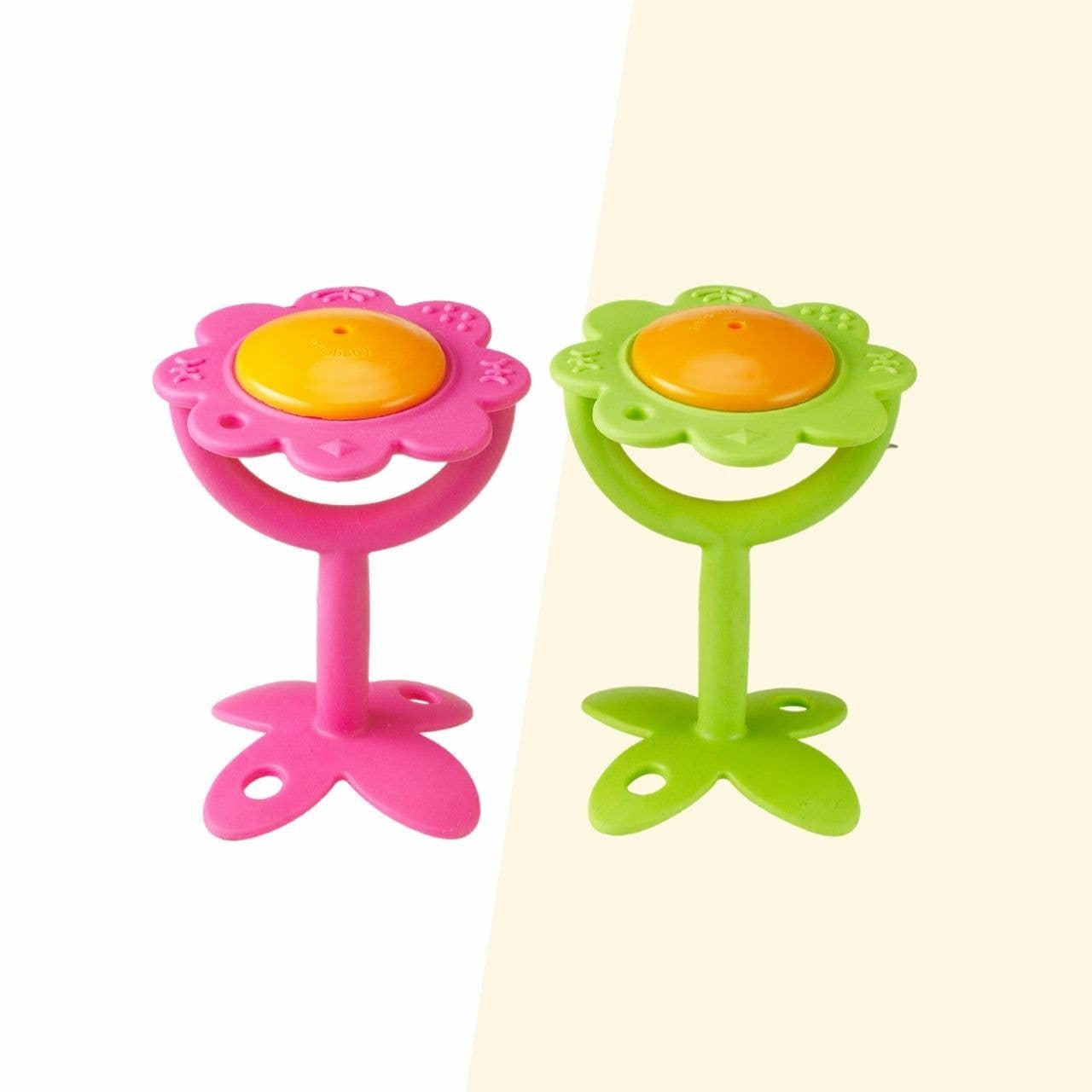 Green Babby Rattle EZ Grip Baby Flower Rattle Teether and Sensory Toy