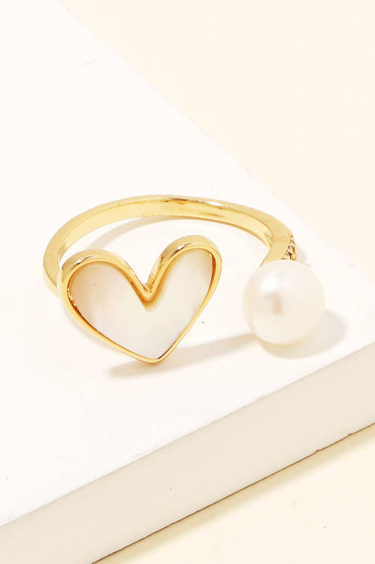 Pearl Heart Open Fashion Ring