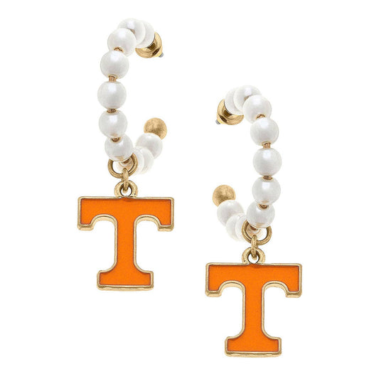 Tennessee Volunteers Pearl Hoop Enamel Drop Earrings