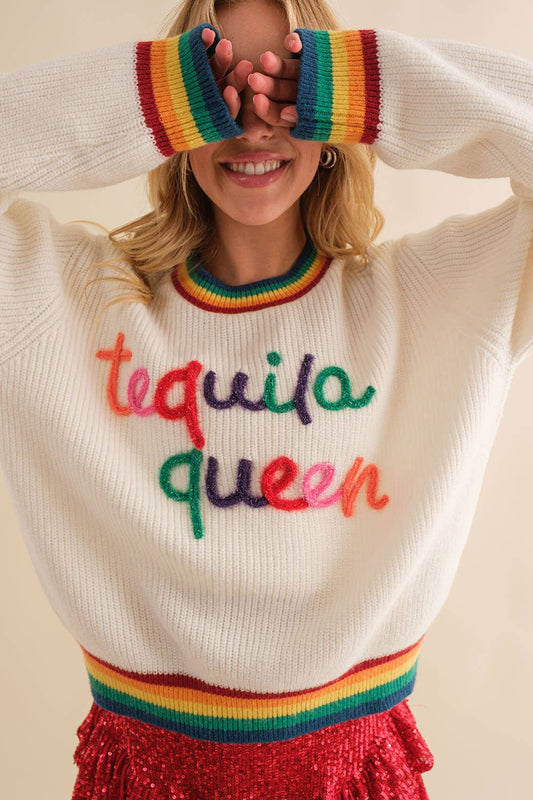 Tequila Queen Rainbow Ribbed Sweater