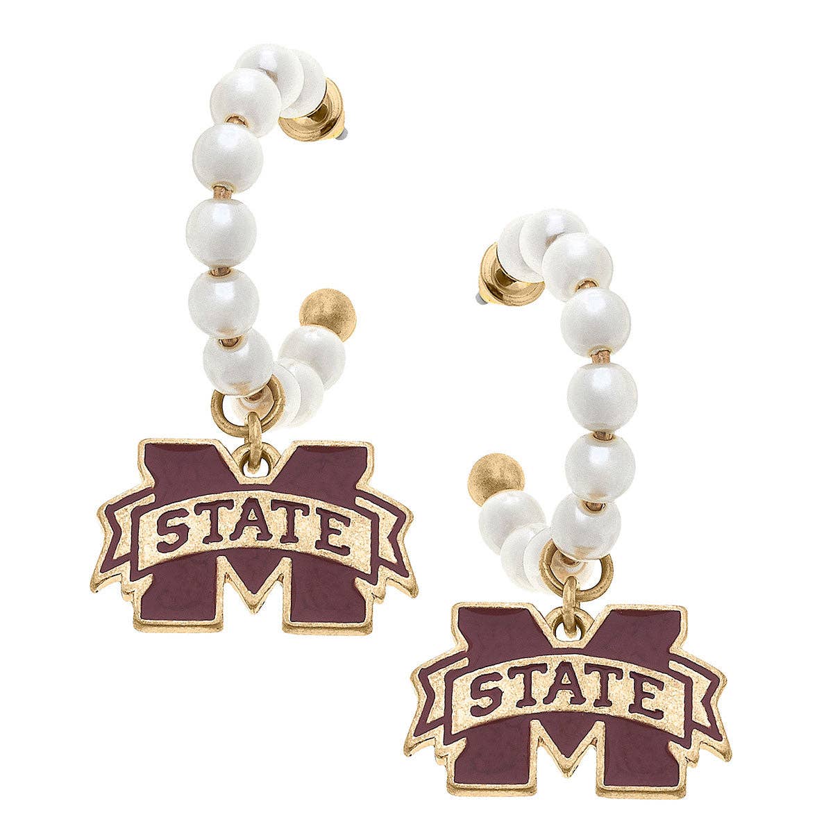 Mississippi State Bulldogs Pearl Hoop Enamel Drop Earrings