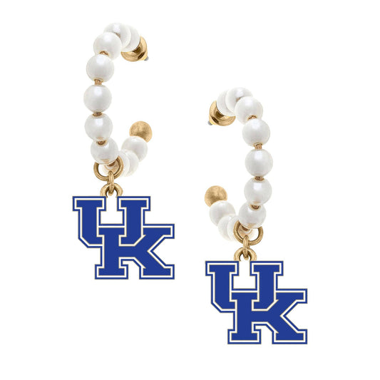 Kentucky Wildcats Pearl Hoop Enamel Drop Earrings