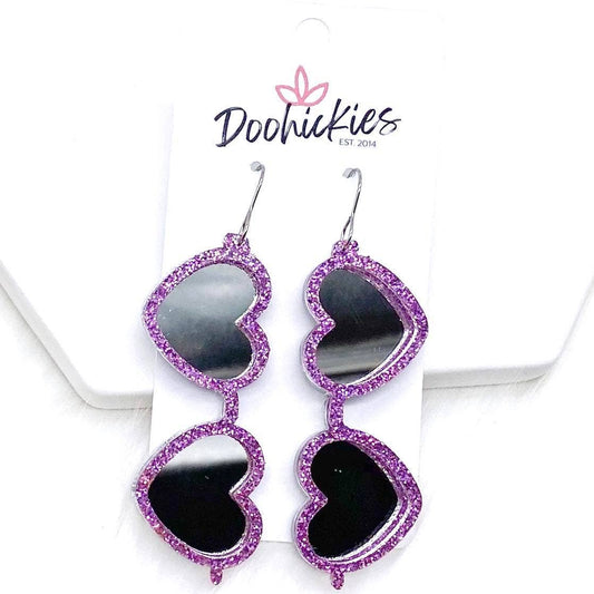 Purple Glitter Heart Sunglasses Earrings