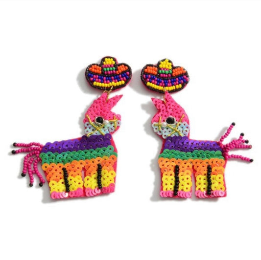 Beaded Llama with Sombrero Earrings