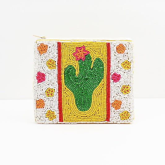 Beaded Cactus & Flowers Pouch