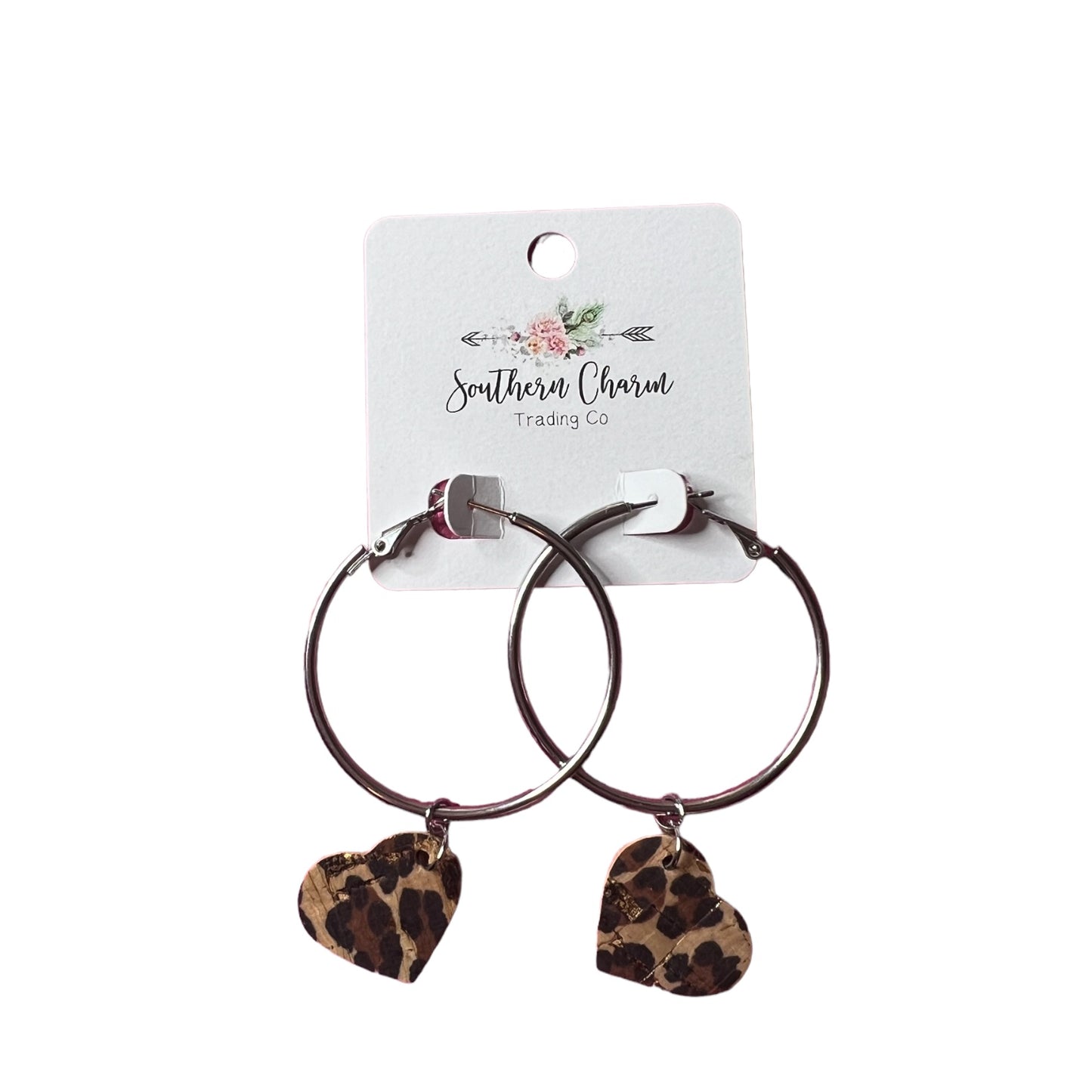 Leopard Dangling Heart Hoop Earrings