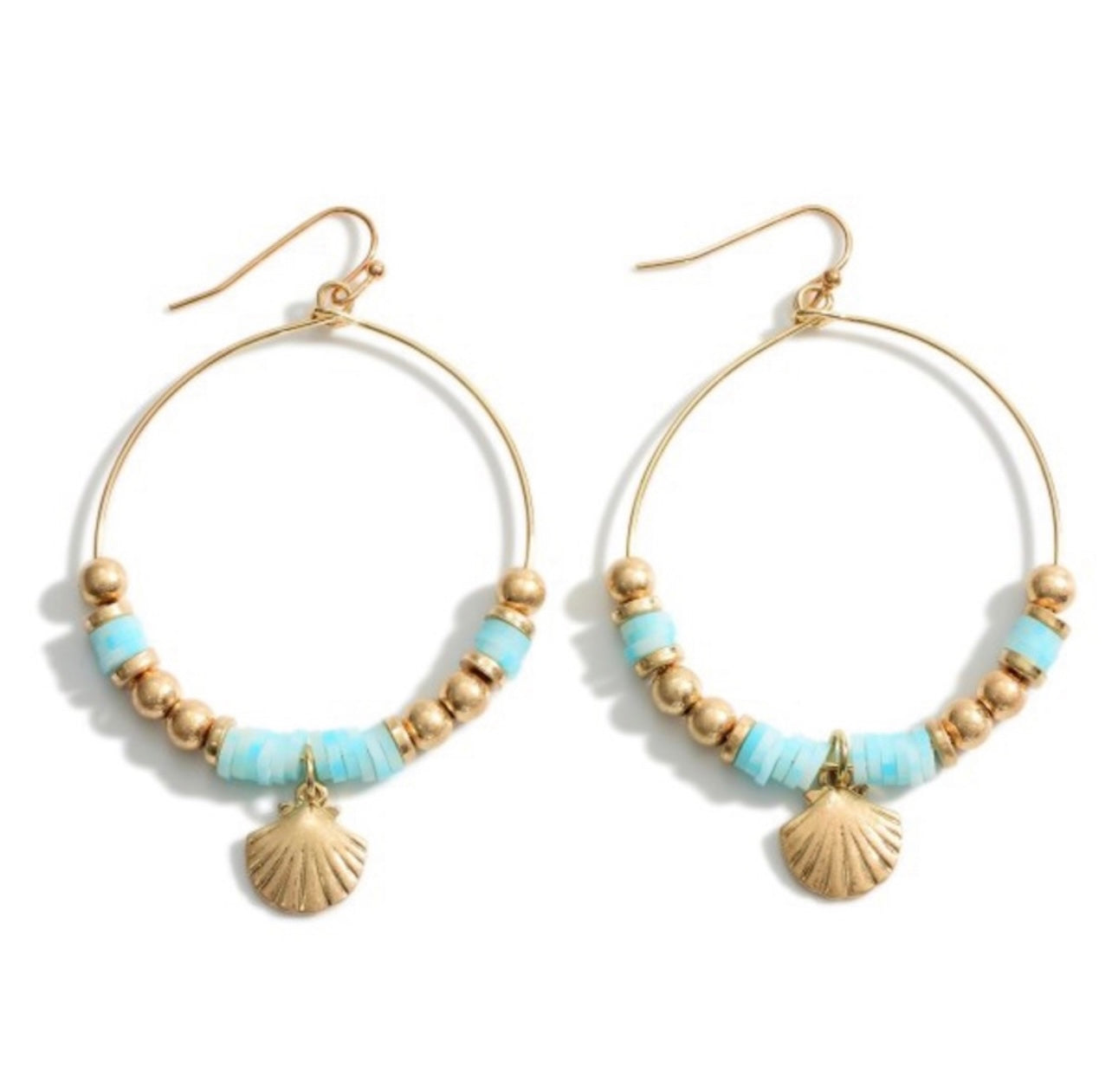 Round Heishi Bead & Seashell Earrings Gold