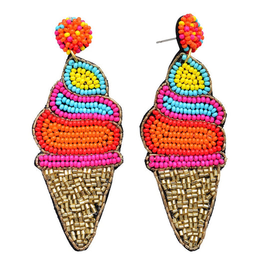 Beaded Ice Cream Cone Earrings