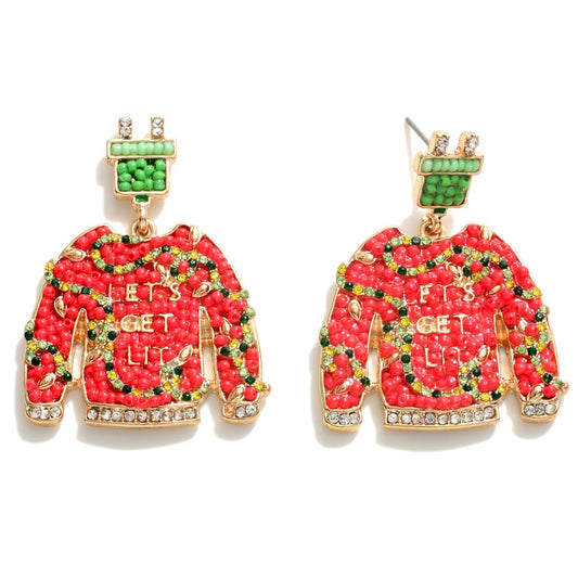 Beaded Ugly Christmas Sweater Earrings