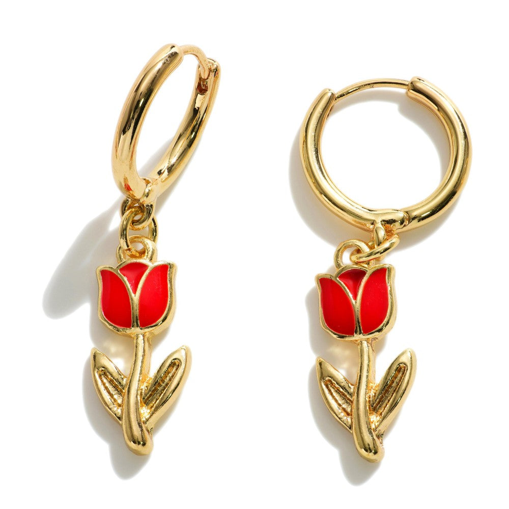 Hoop Earrings with Tulip Charms