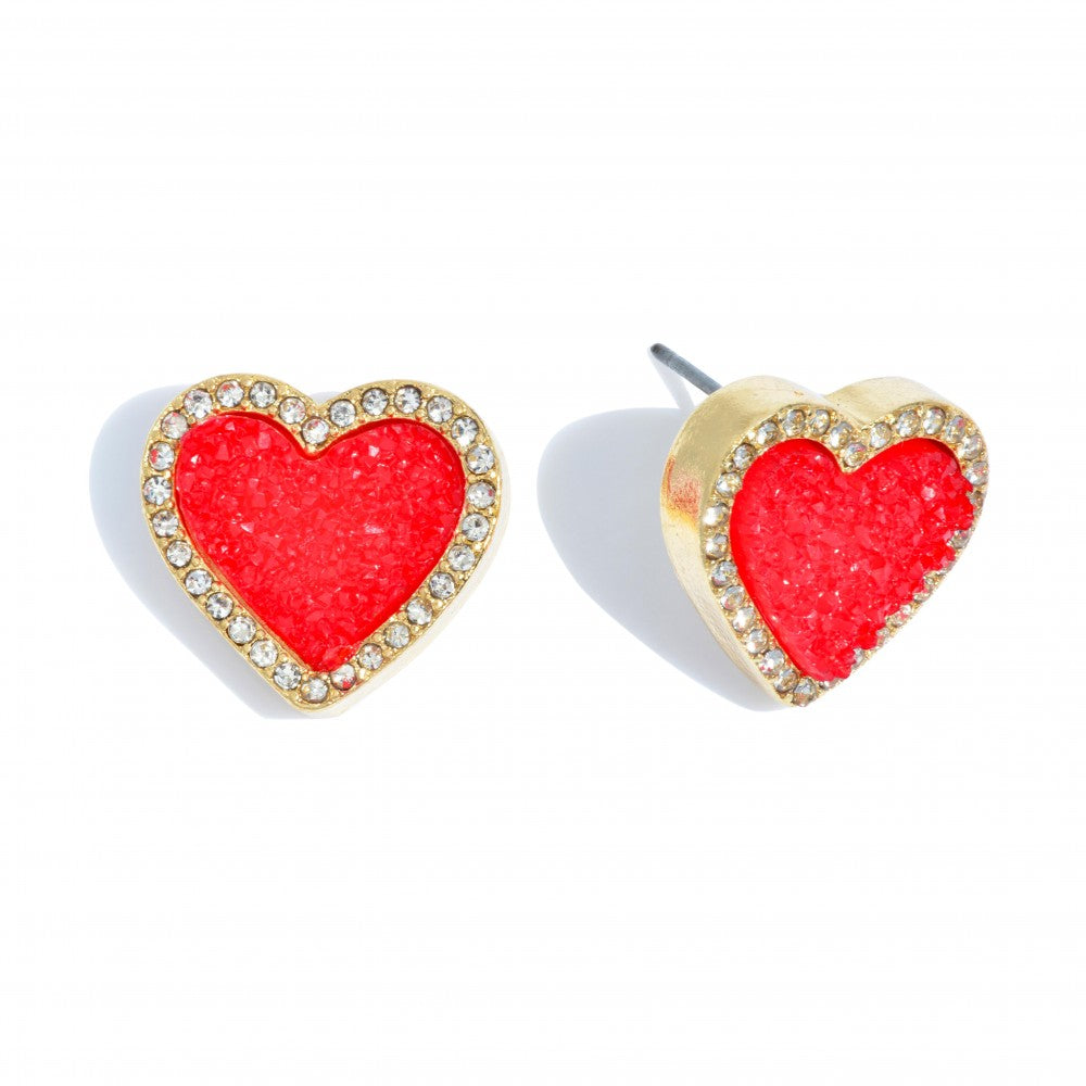 Red Druzy Heart Earrings