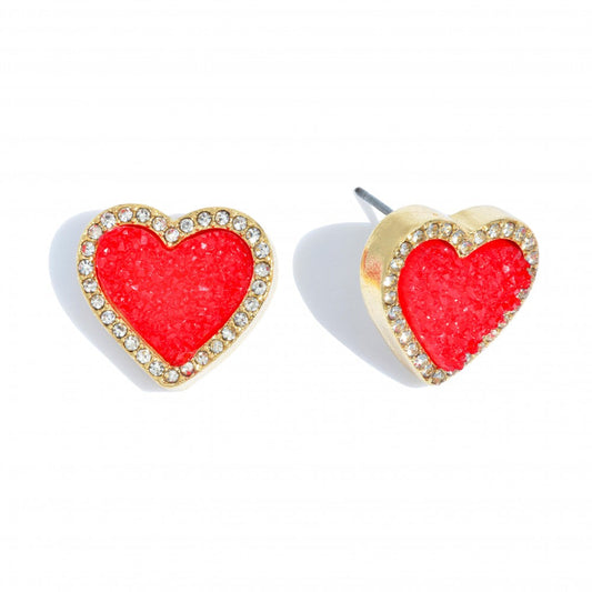 Red Druzy Heart Earrings