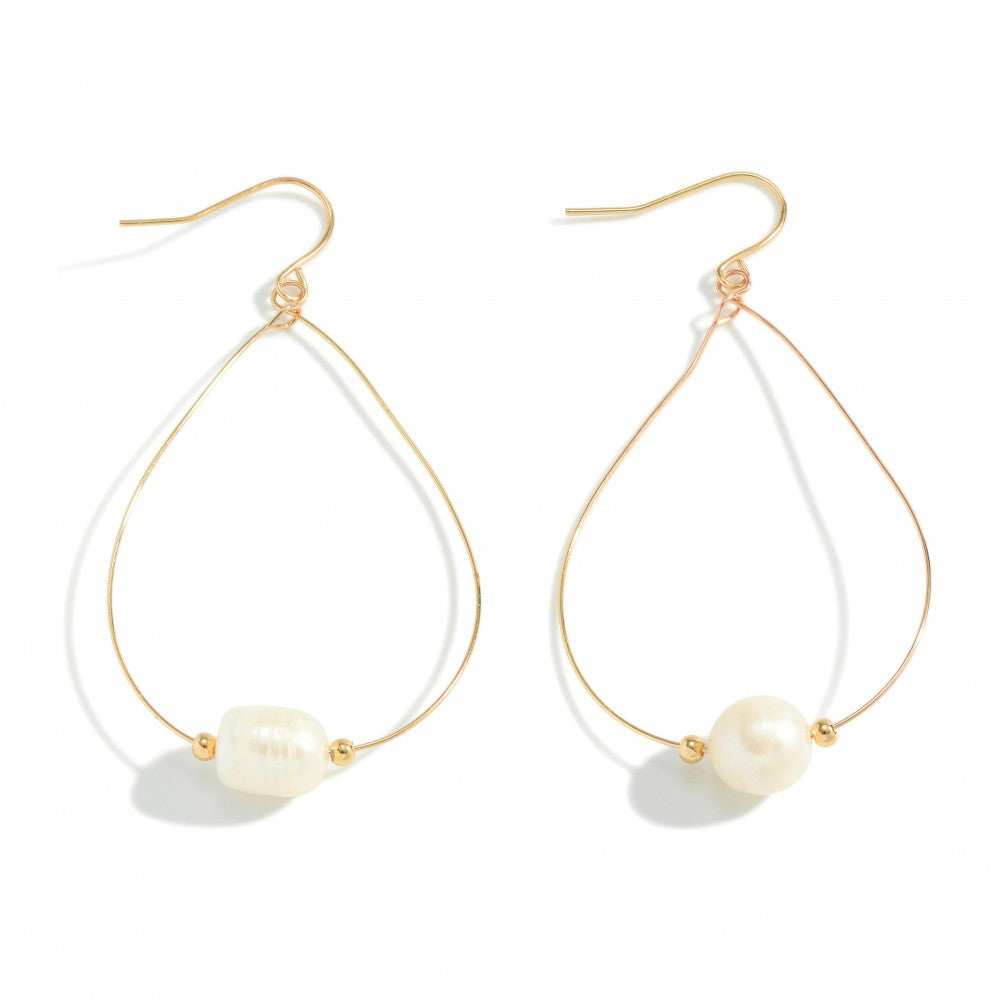 Wire Teardrop Earrings with Pearl Bead