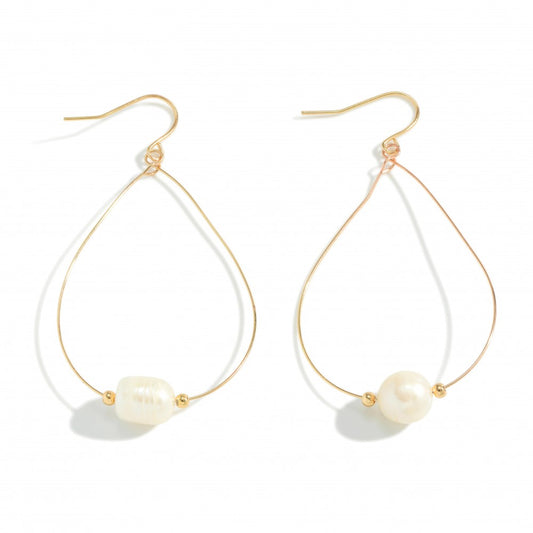 Wire Teardrop Earrings with Pearl Bead