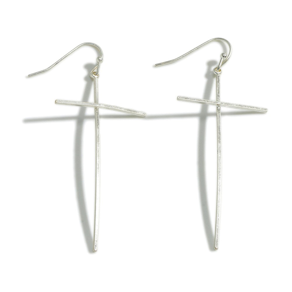 Dainty Metal Tone Curved Cross Earrings