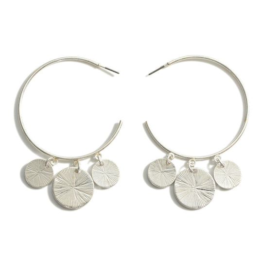 Hoop Earrings with Hammered Coin Pendants