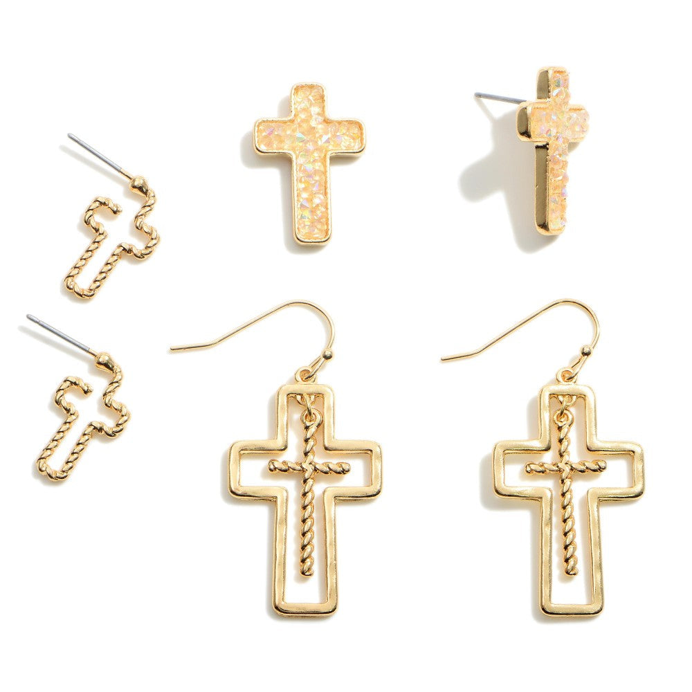 Set of 3 Cross Earrings