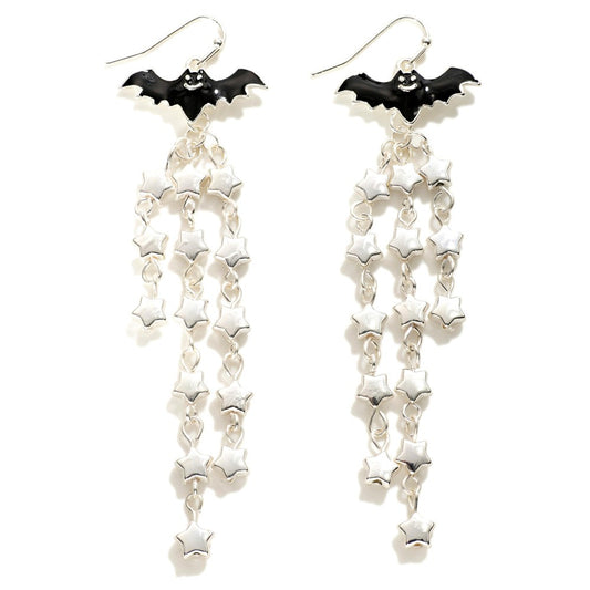 Bat Earrings With Star Tassels