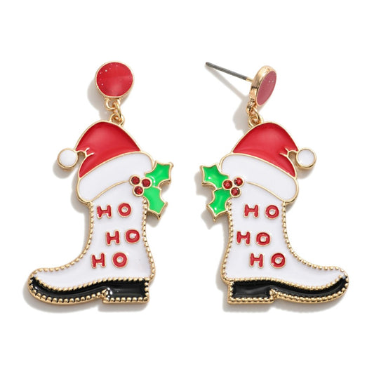 Ho Ho Ho Christmas Cowboy Boots Earrings