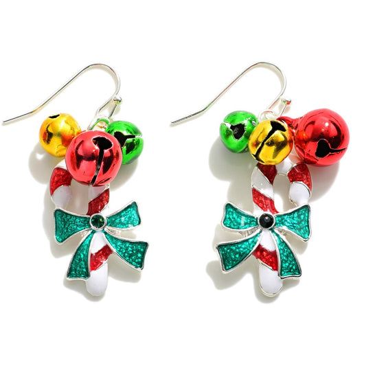 Christmas Glitter Candy Cane & Bells Earrings