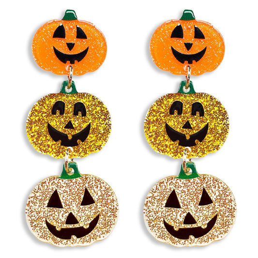 Linked Glitter Jack-o’-Lantern Earrings