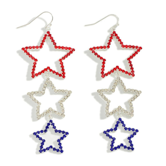 Red, White & Blue Rhinestone Star Earrings