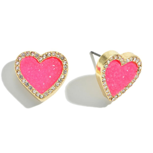 Pink Druzy Heart Earrings